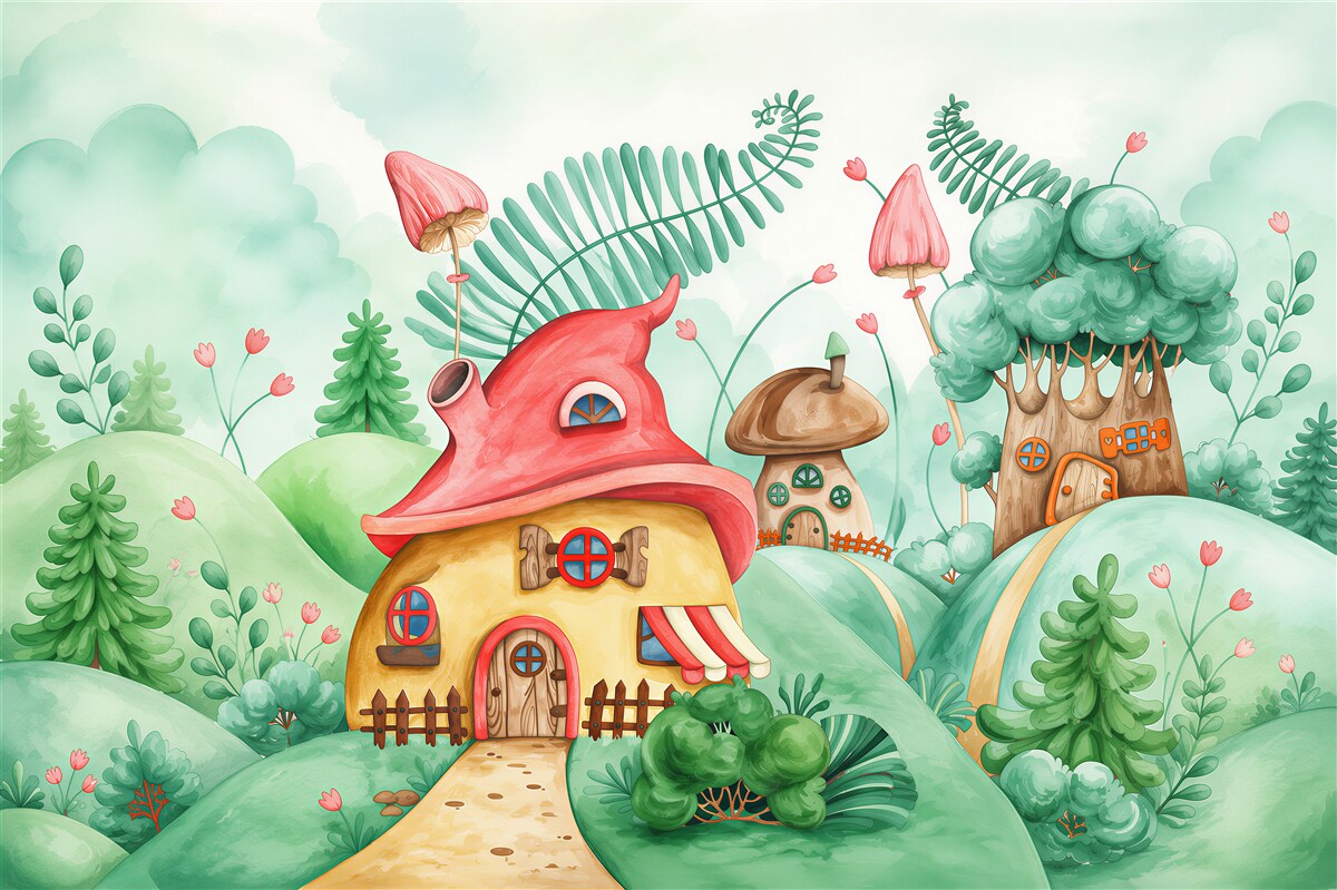 Papier peint Maisons féeriques dans des champignons et du bois