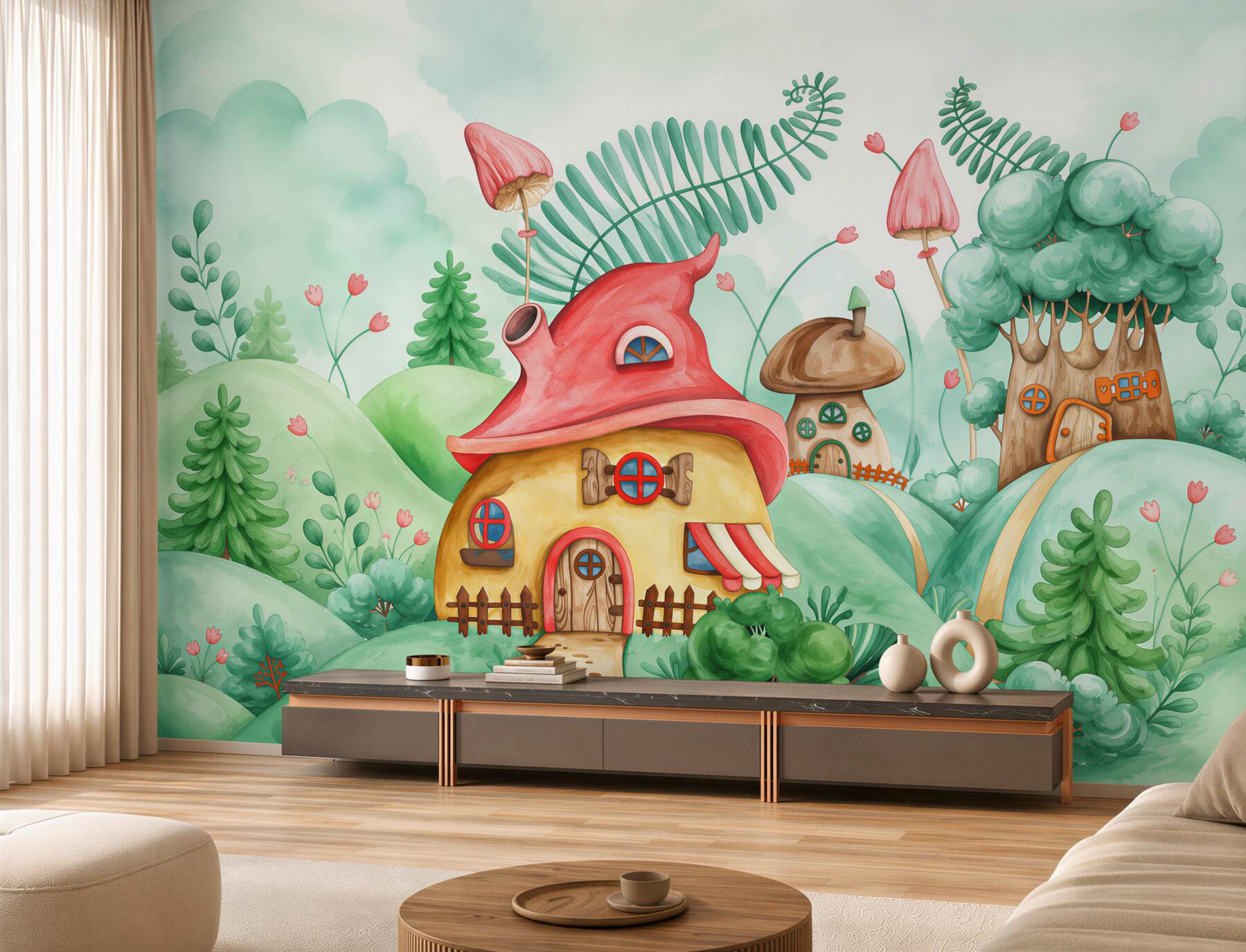Papier peint Maisons féeriques dans des champignons et du bois