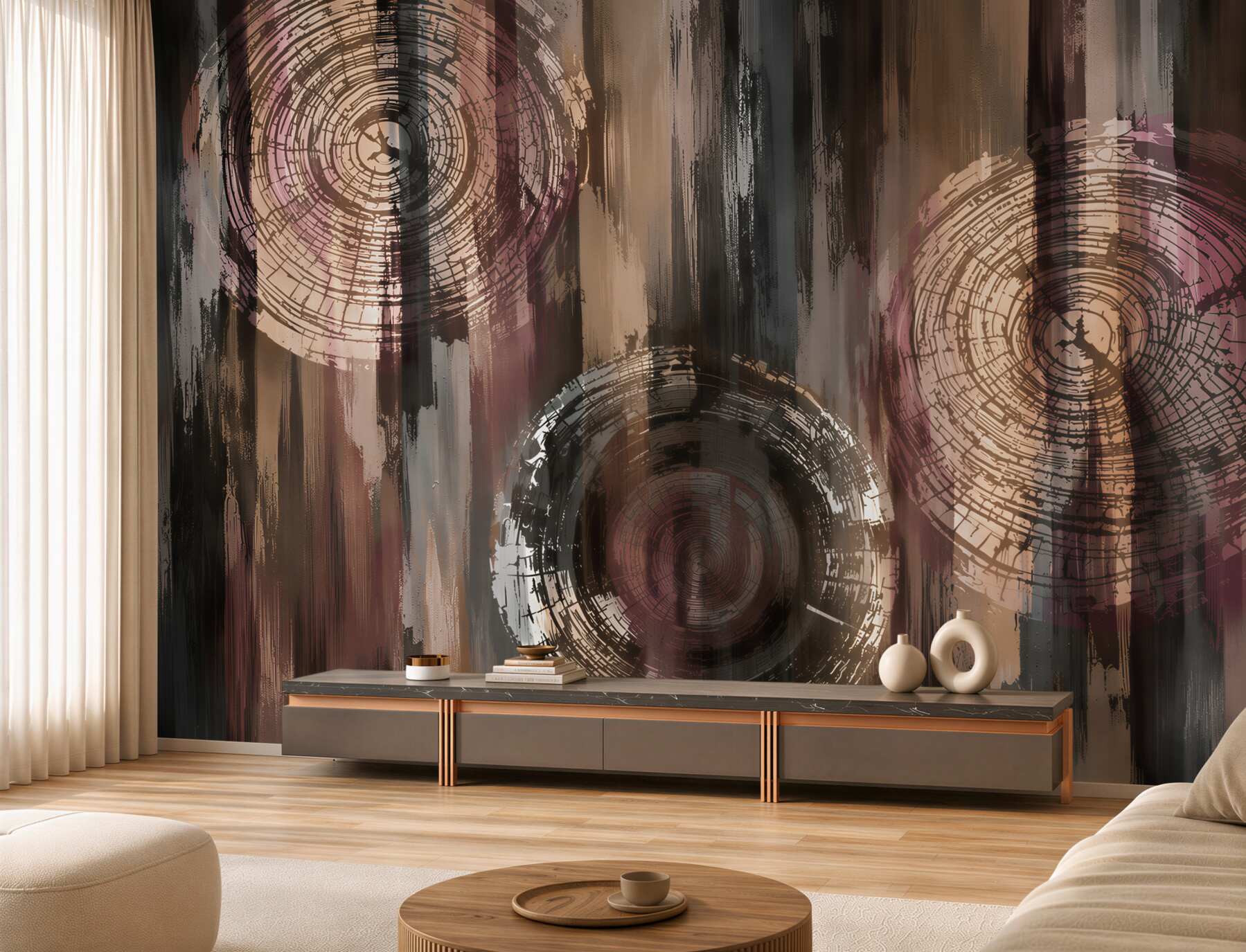 Papier peint motifs de bois beige minimalistes pour un intérieur moderne