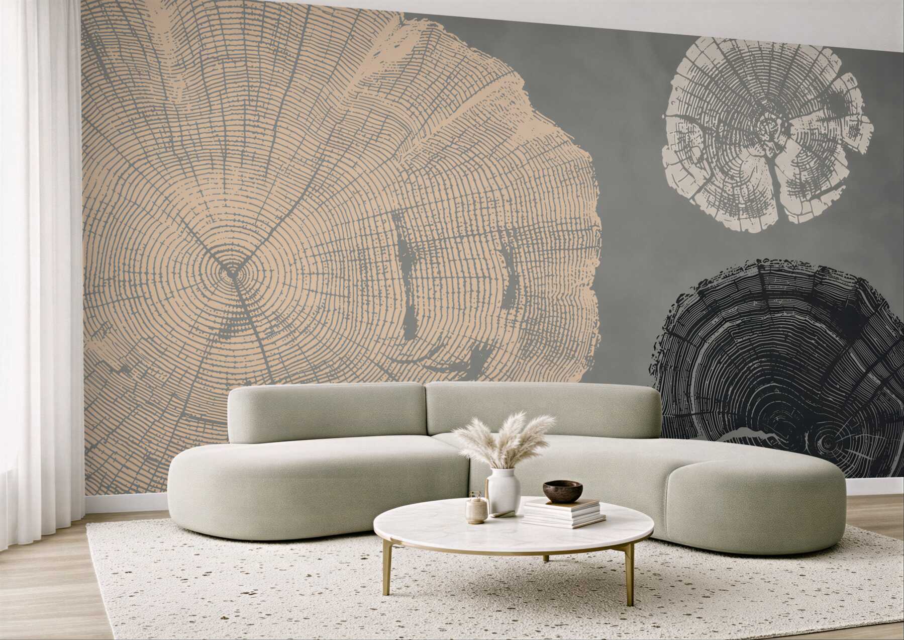 Papier peint motifs de bois beige et bleu abstraits pour le salon