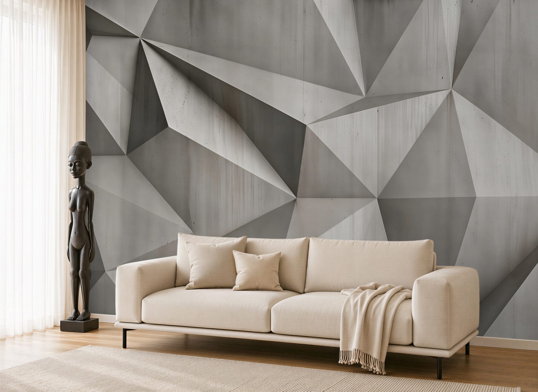 Papier peint triangles géométriques beige et gris modernes 3D