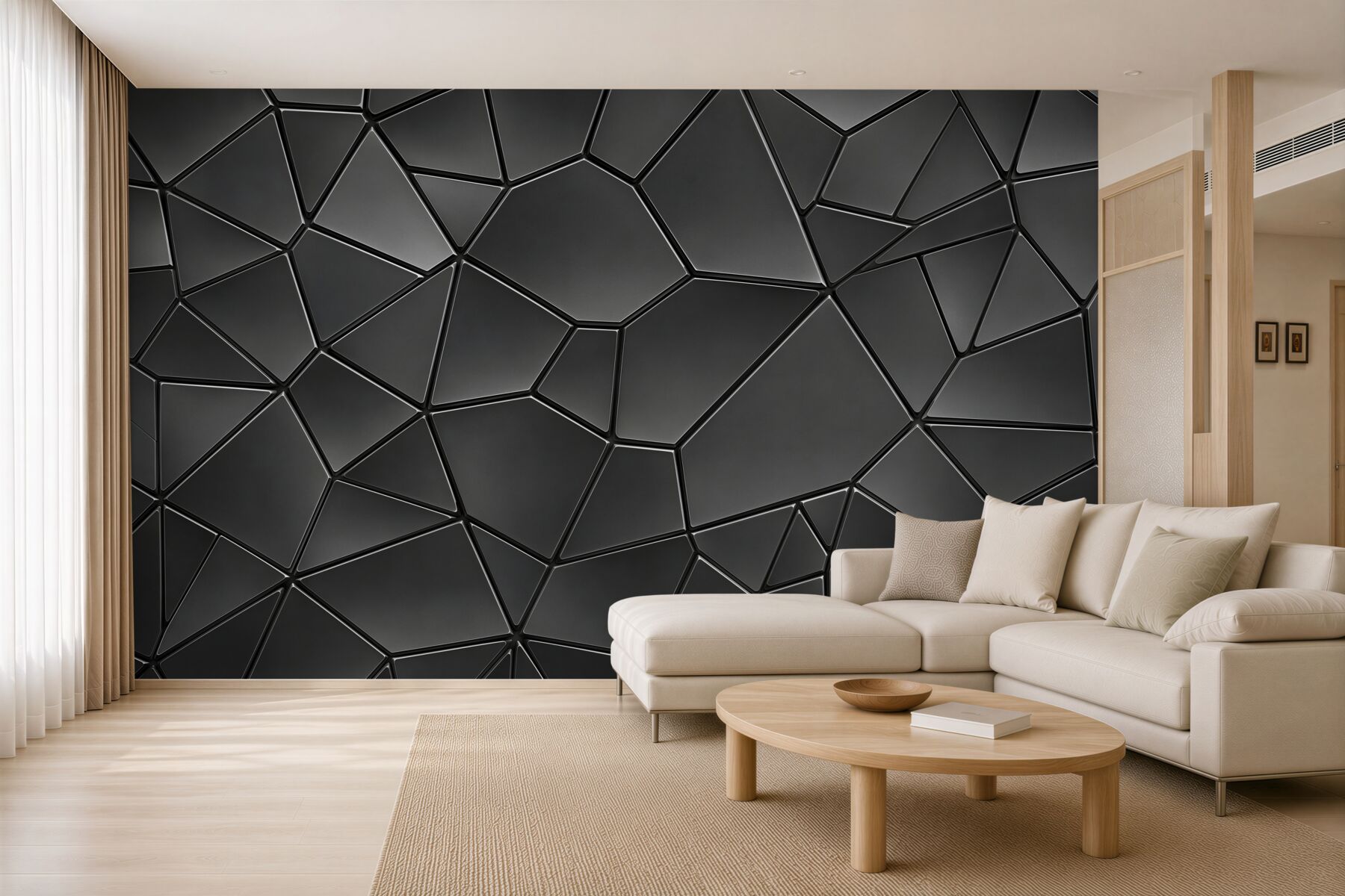 Papier peint panneaux géométriques gris 3D modernes pour salon et bureau