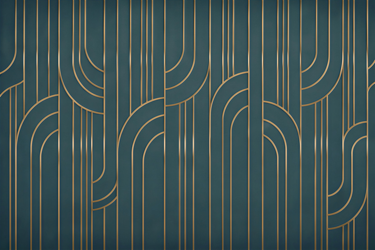 Papier peint arcs géométriques 3D beiges avec lignes dorées modernes