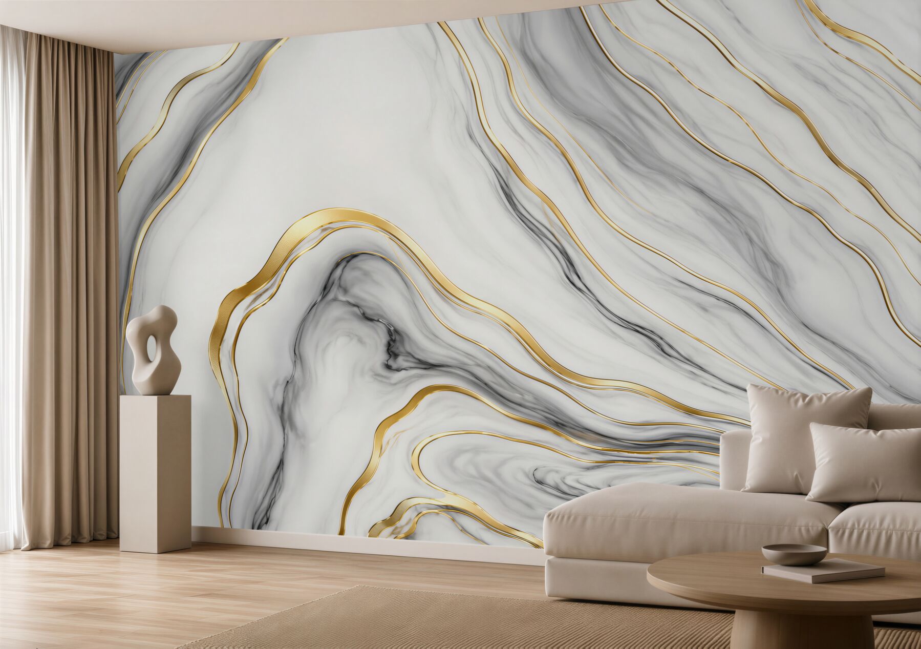 Papier peint marbre blanc avec des veines dorées élégant moderne