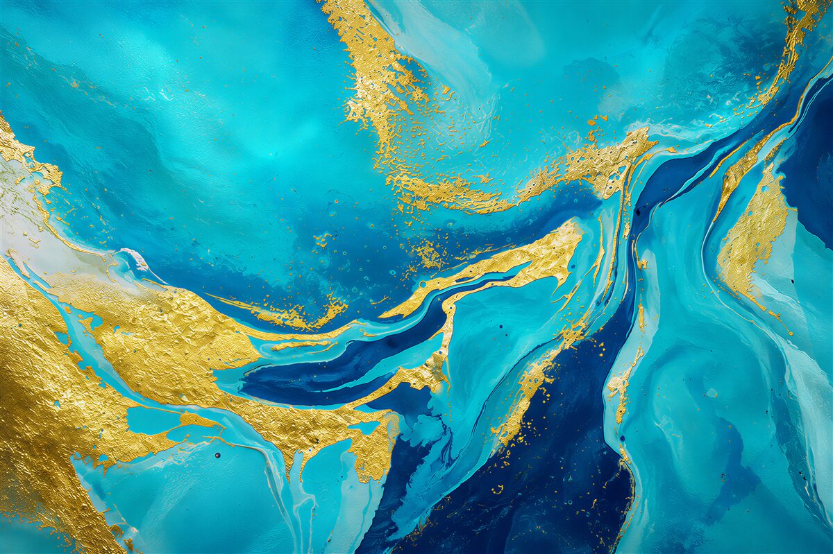Papier peint marbre bleu et doré élégant abstrait pour un salon moderne