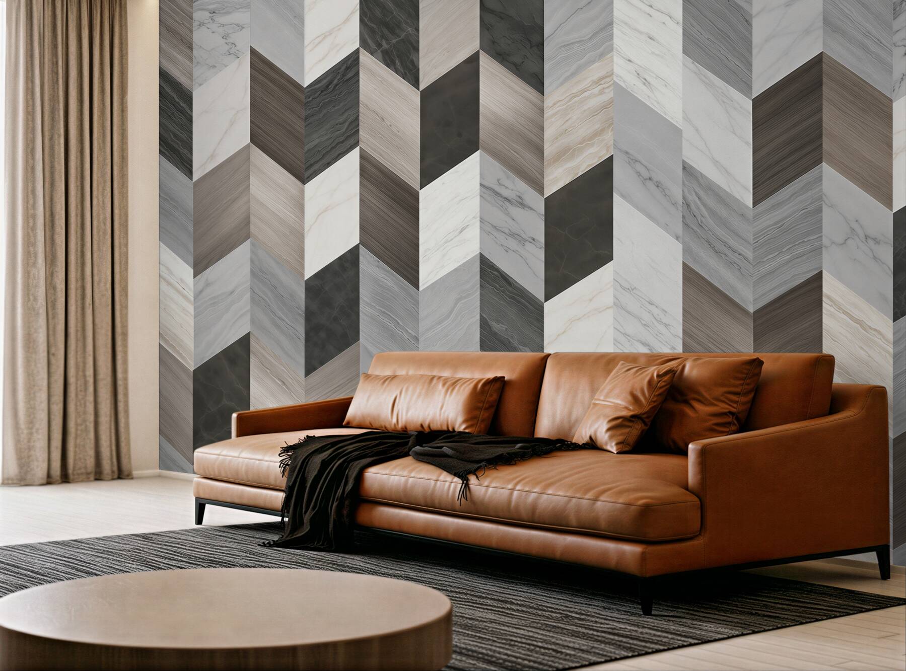 Papier peint marbre géométrique gris beige motif moderne 3D