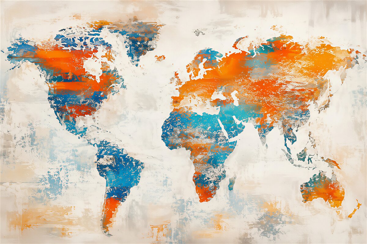 Papier peint carte du monde aquarelle beige et bleu pour le bureau