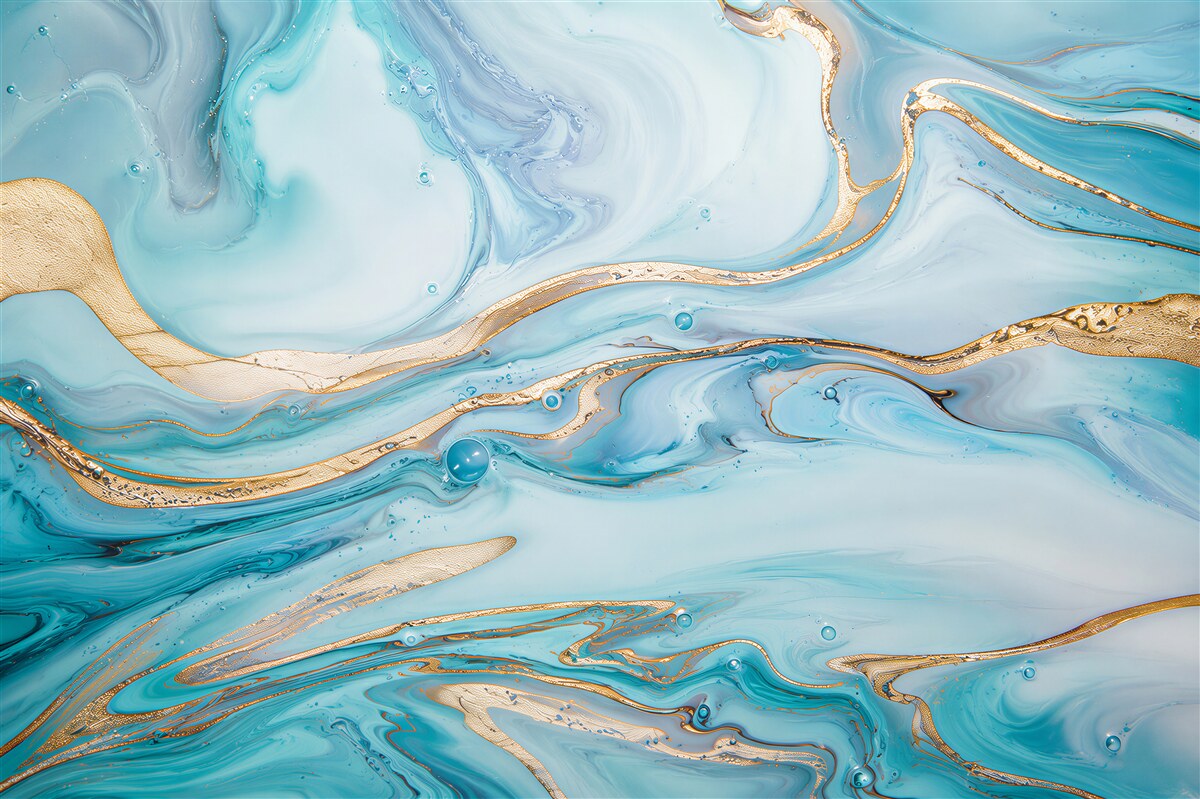 Papier peint vagues abstraites bleues avec des lignes dorées pour le salon
