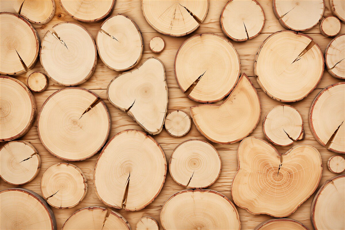 Papier peint tranche de bois beige naturel pour intérieurs rustiques