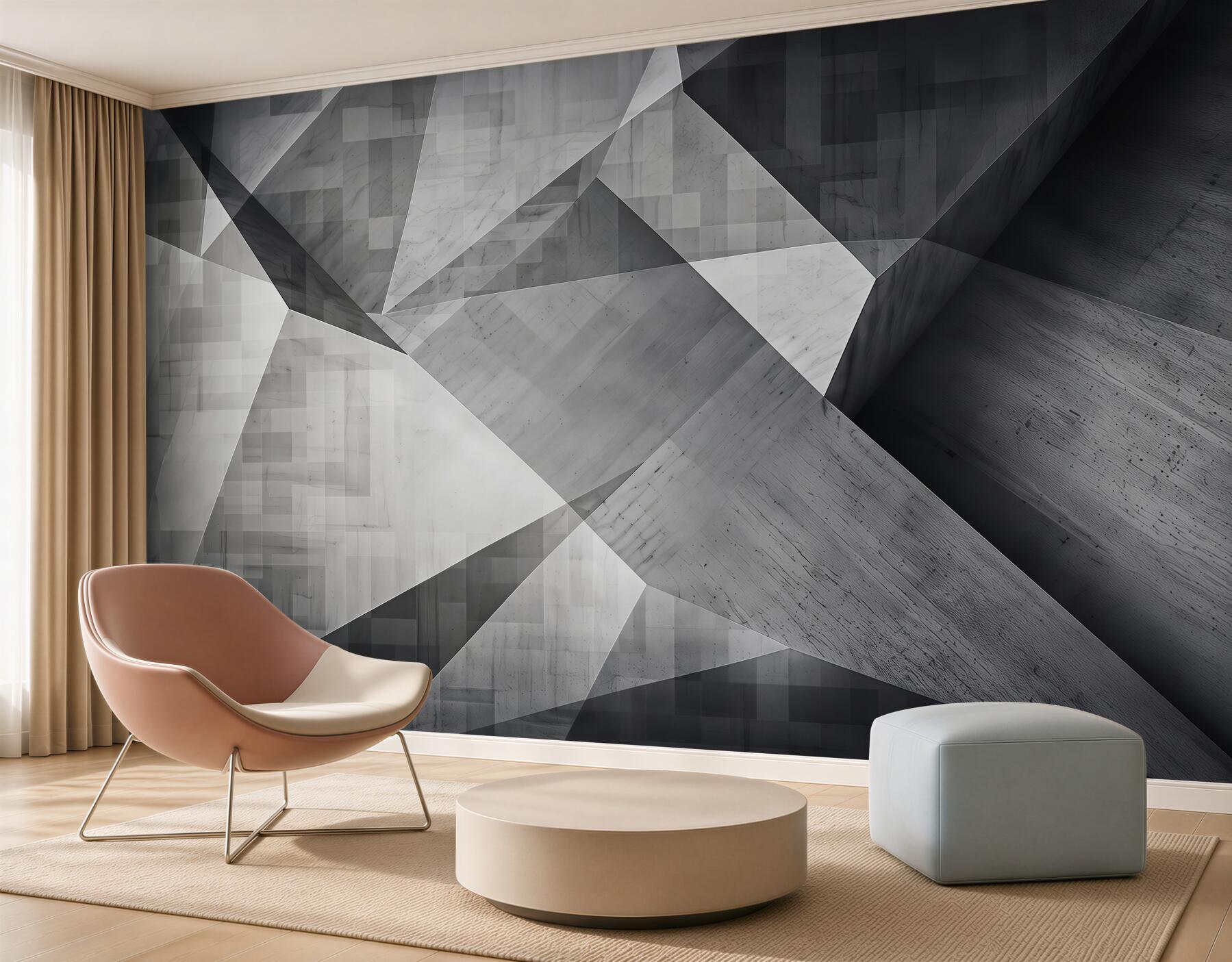 Papier peint abstraction géométrique gris et beige pour intérieur moderne