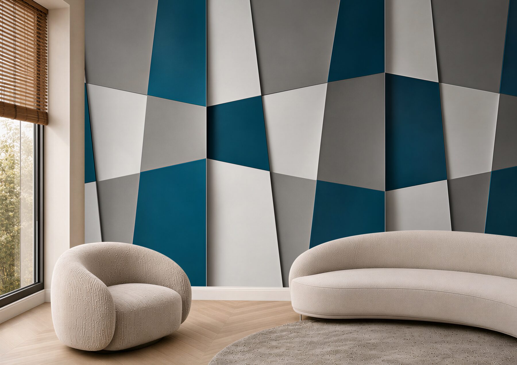 Papier peint panneaux géométriques abstraits bleu gris modernes