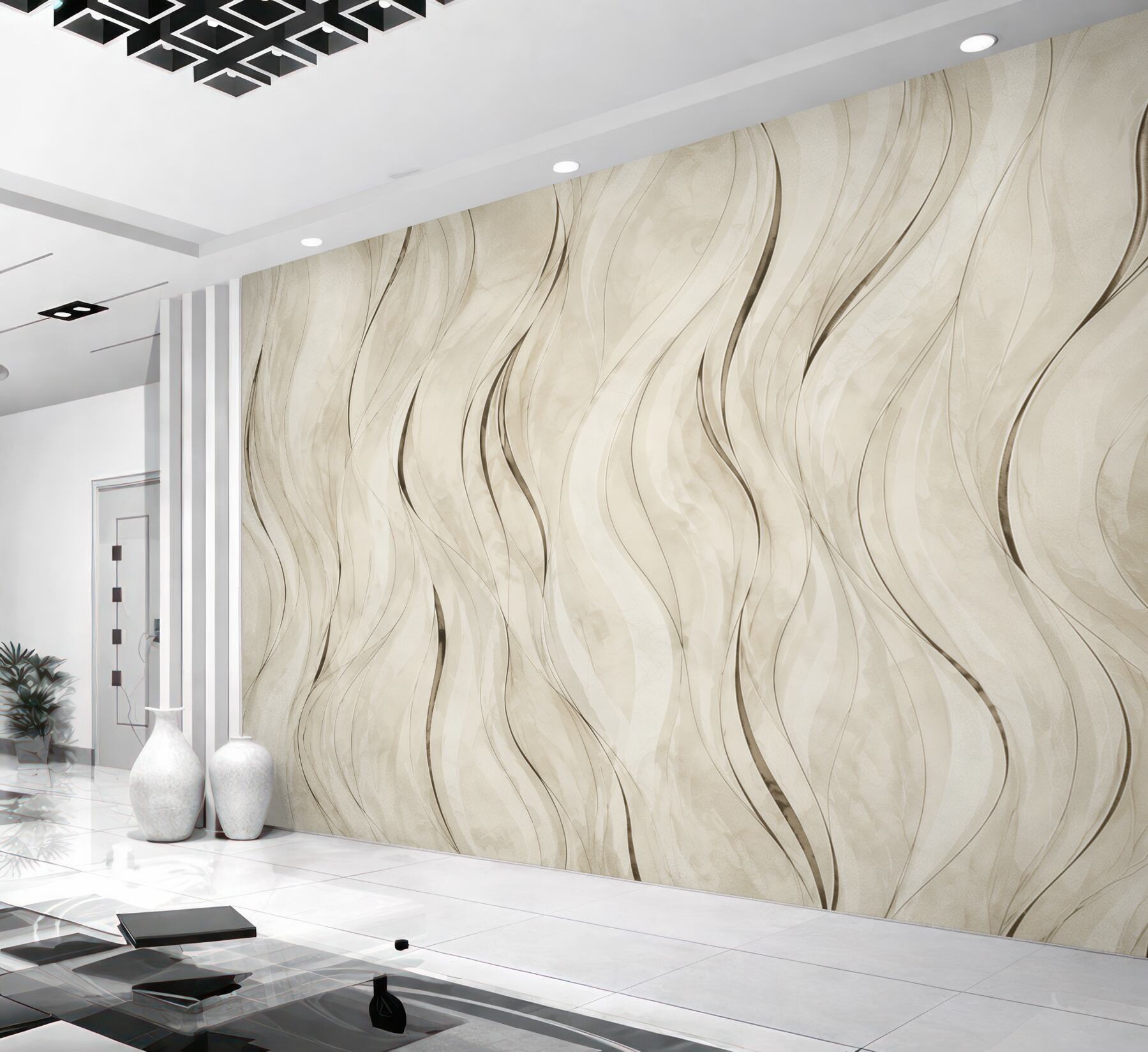 Papier peint vagues abstraites beiges délicates pour intérieur élégant