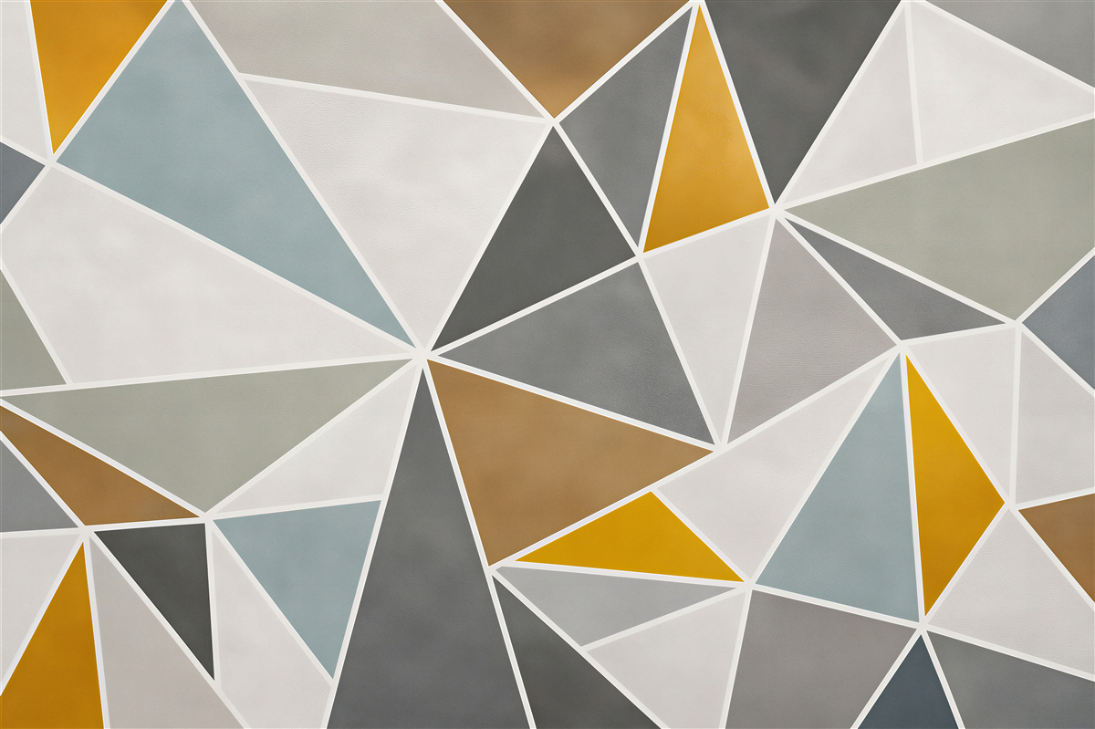 Papier peint triangles géométriques beige et gris avec accents dorés moderne