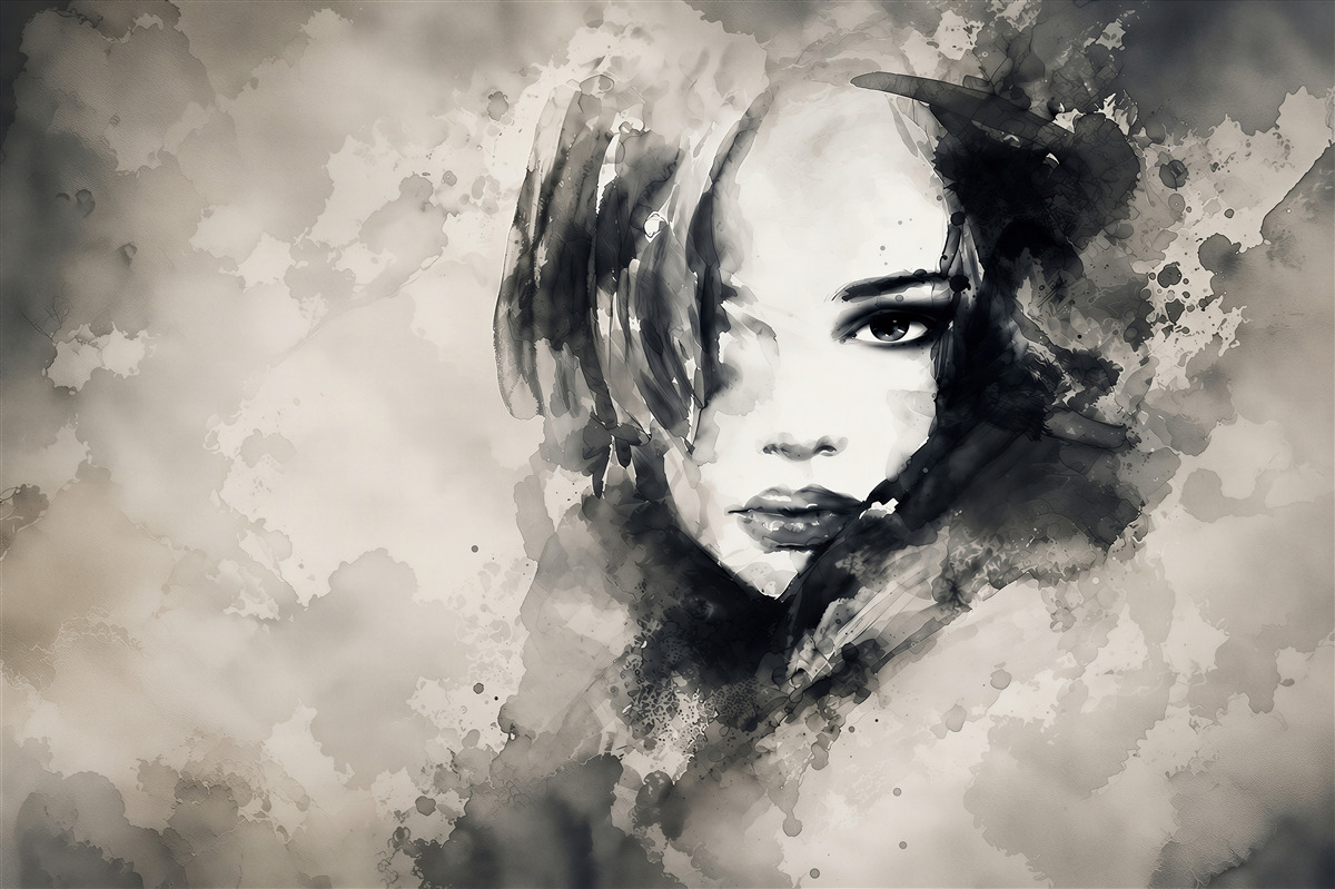 Papier peint portrait féminin aquarelle sépia élégant pour le salon