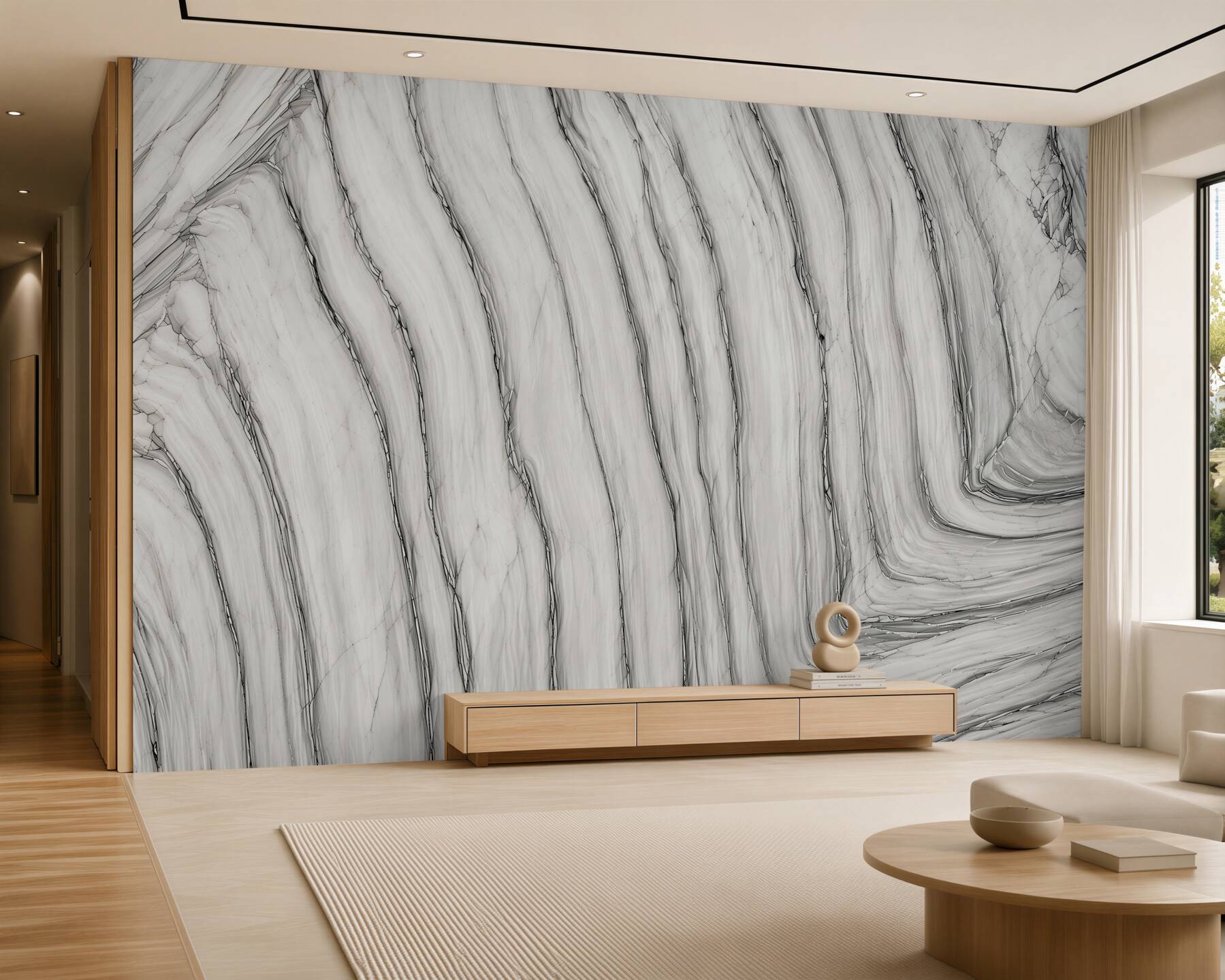 Papier peint marbre blanc gris avec des veines noires et dorées élégant moderne