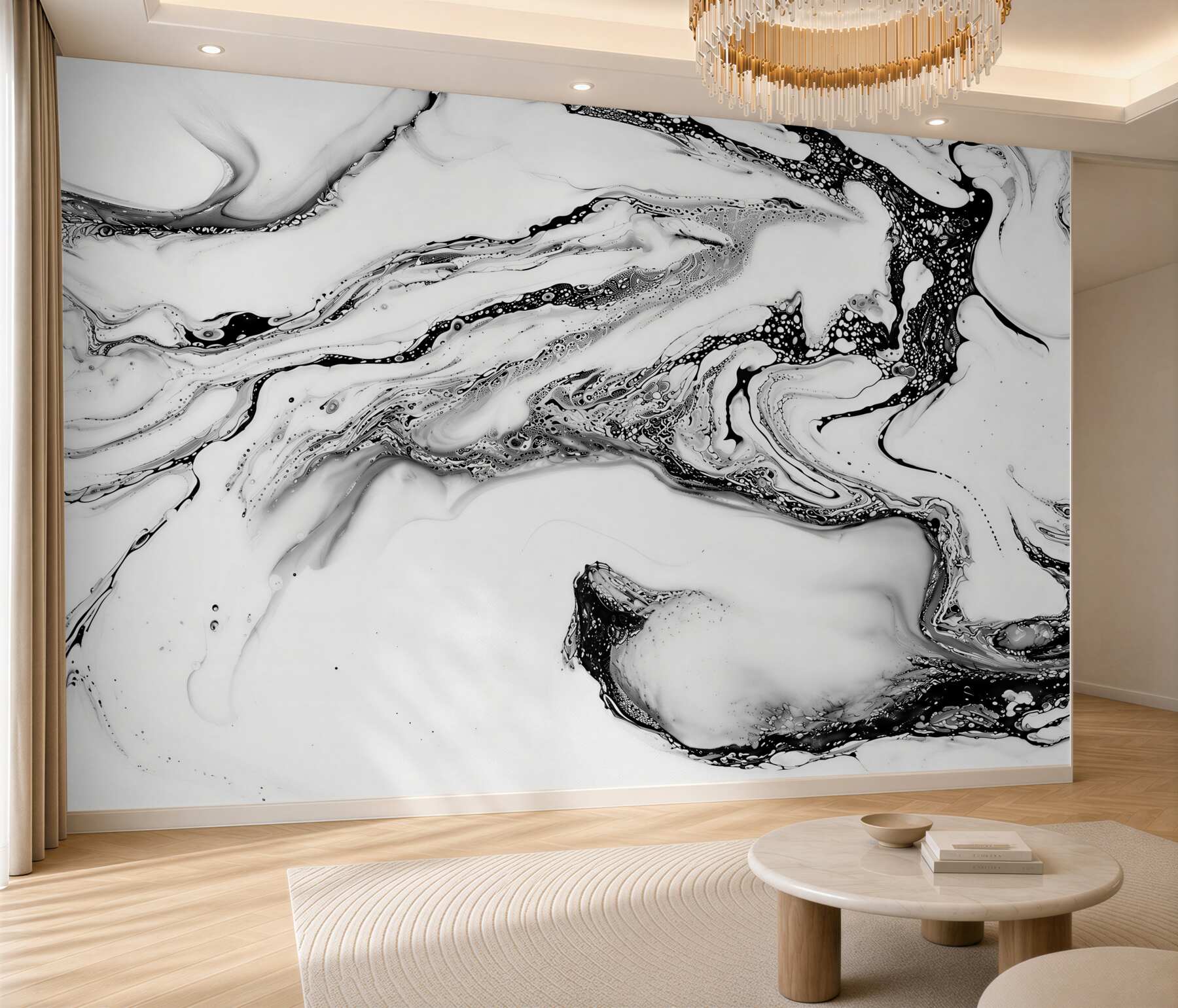 Papier peint marbre abstrait blanc gris avec des accents dorés moderne