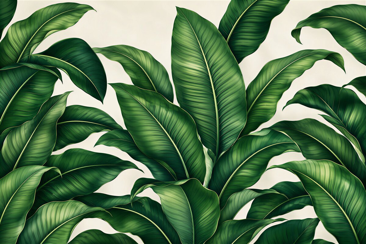 Papier peint feuilles de bananier vertes dans un style tropical subtil
