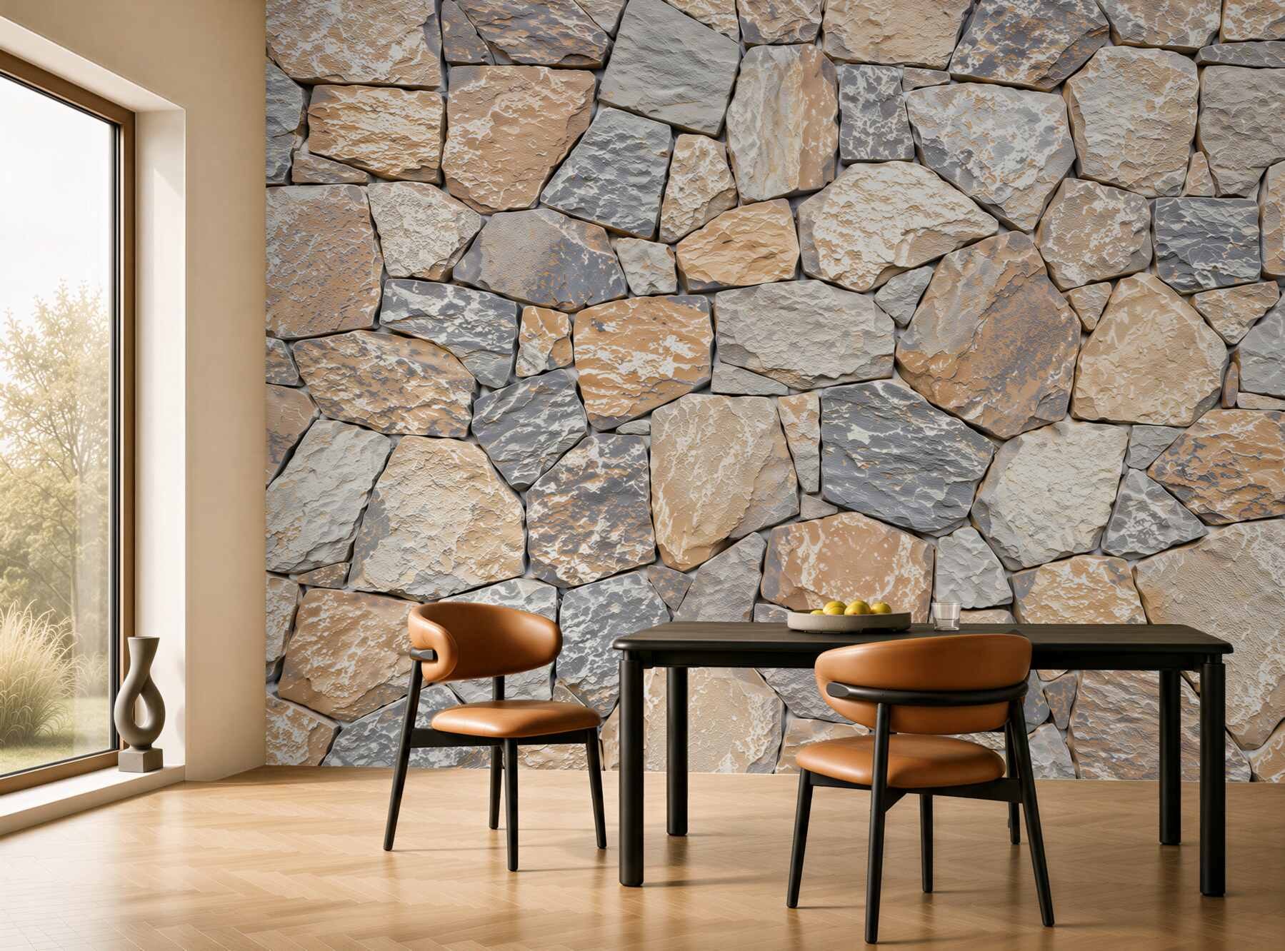 Papier peint mur en pierre beige gris naturel pour salon