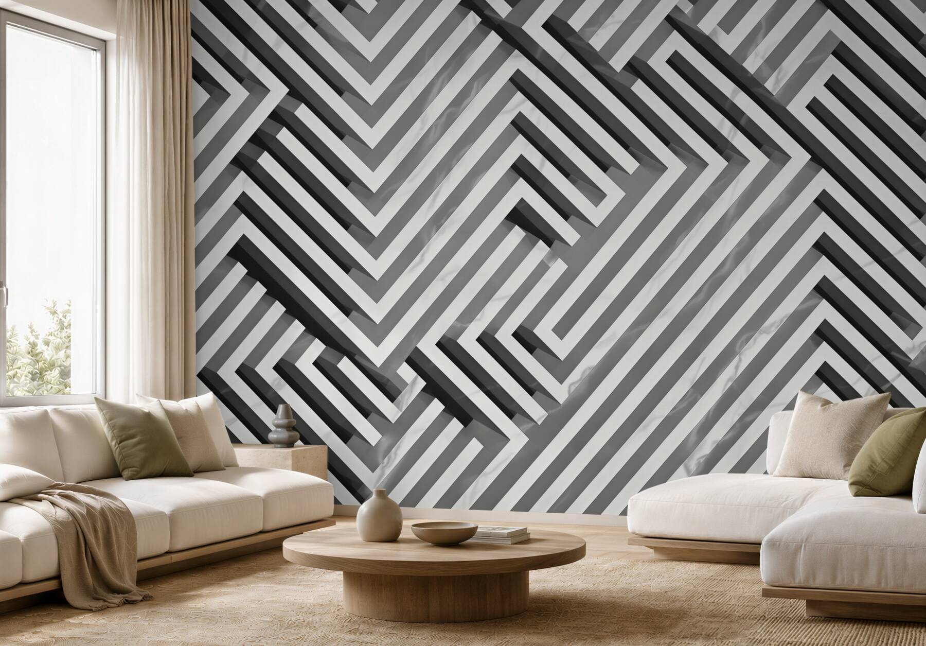 Papier peint géométrique beige 3D avec motif marbré moderne