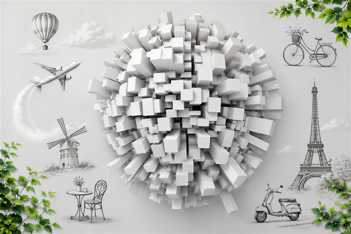 Papier peint cubes abstraits blancs au-dessus de l'eau moderne 3D