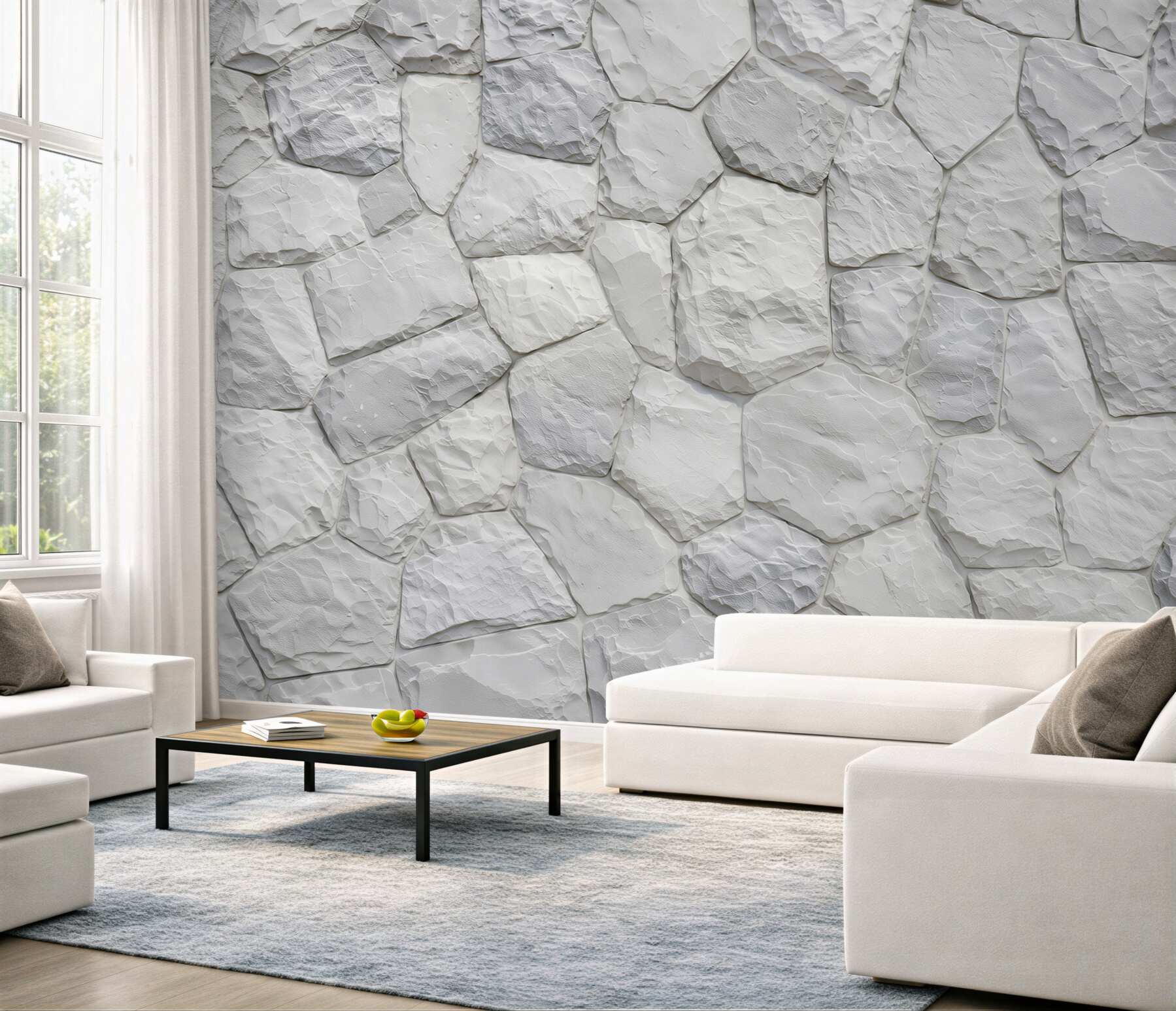 Papier peint mur en pierre crème structure naturelle pour salon