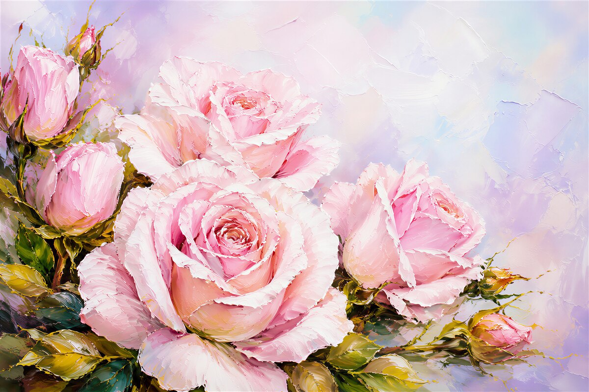 Papier peint roses pastel rose poudré sur fond clair romantique