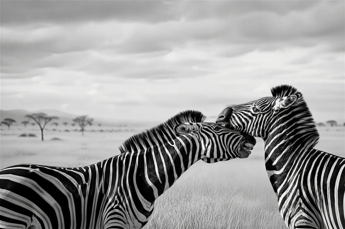 Papier peint zèbres sépia dans la savane élégant pour un intérieur moderne