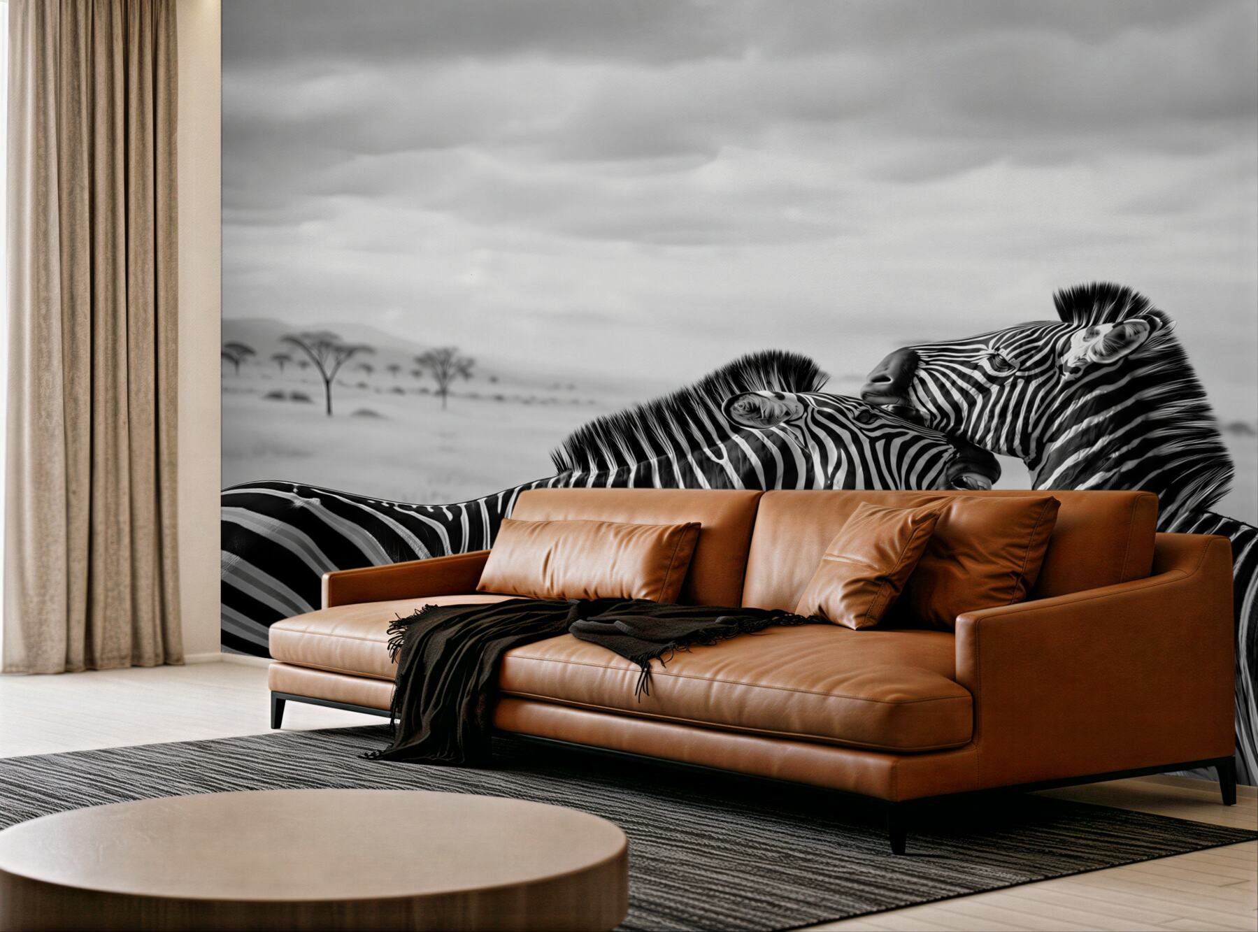 Papier peint zèbres sépia dans la savane élégant pour un intérieur moderne