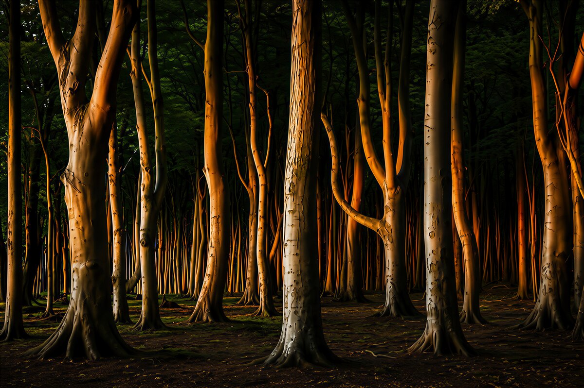 Papier peint forêt claire dans le brouillard avec une lumière douce décoration verte paisible