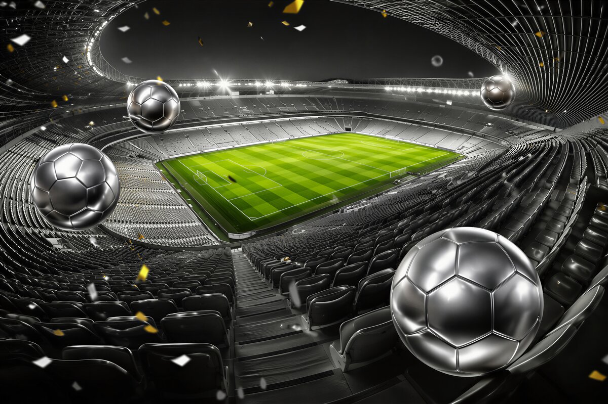 Papier peint ballons de football au stade lumineux moderne pour la chambre d'un garçon