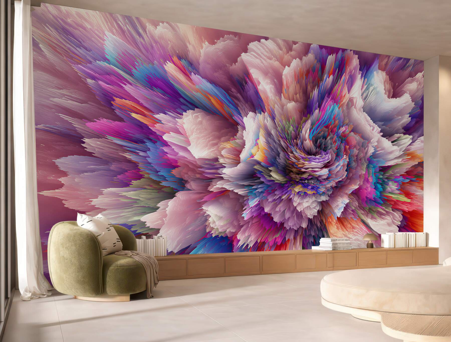 Papier peint fleur abstraite arc-en-ciel