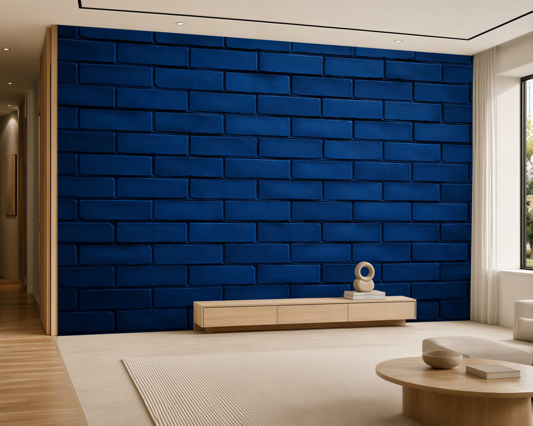 Papier peint mur en briques bleu foncé