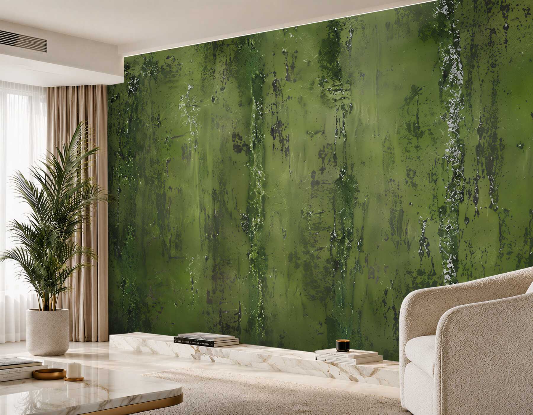 Papier peint mur vert rouillé