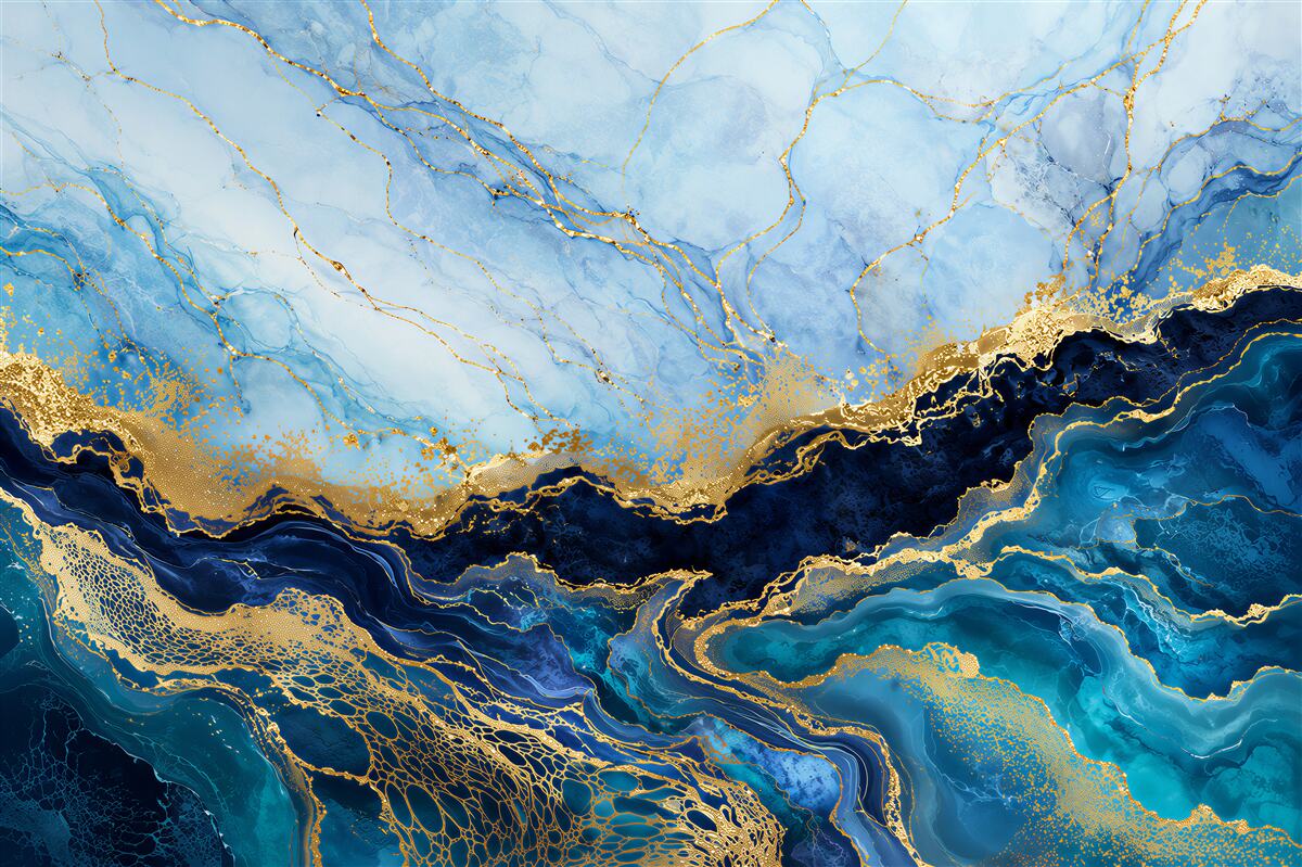 Papier peint marbre bleu et or luxueux
