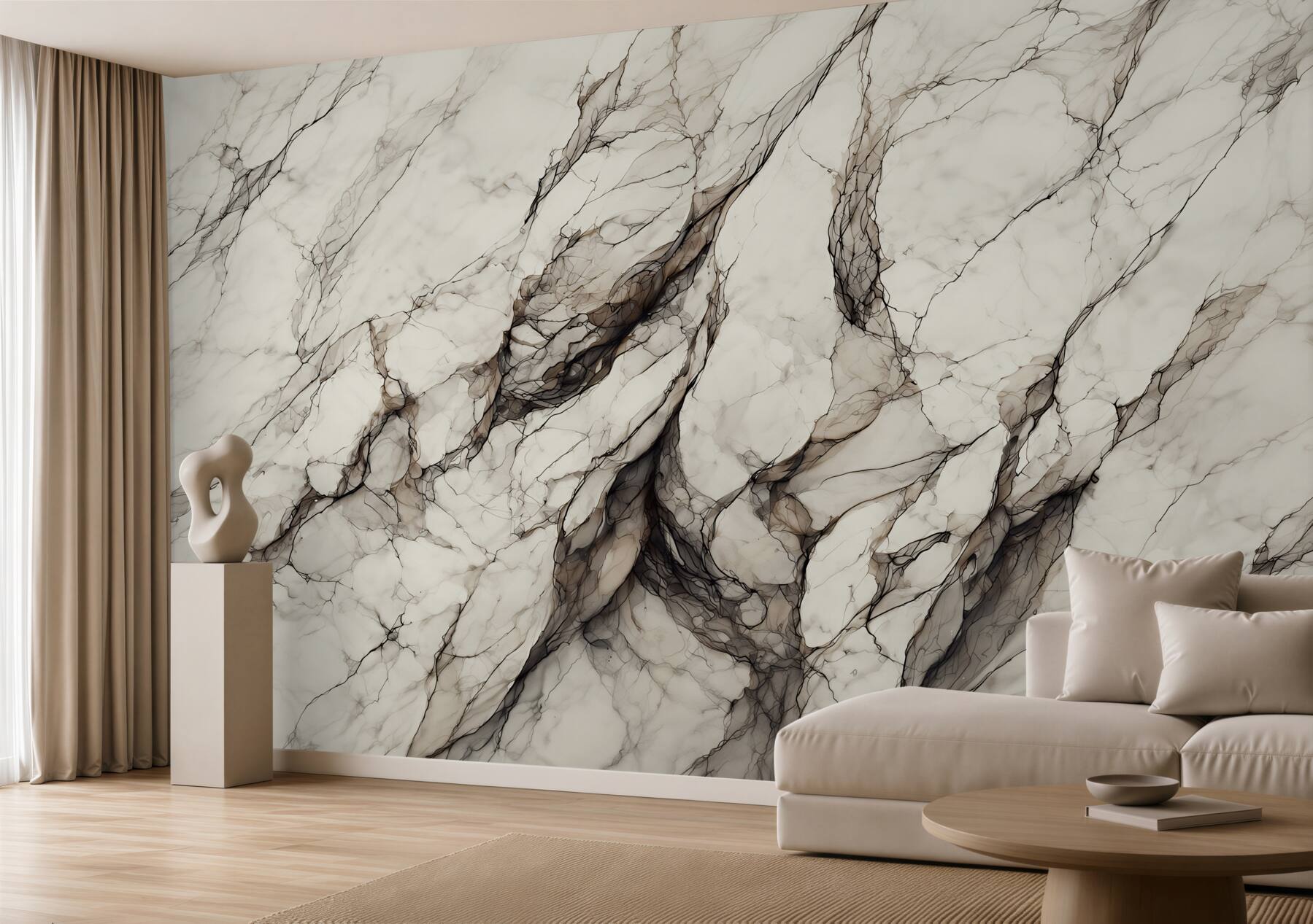 Papier peint marbre blanc avec couches grises