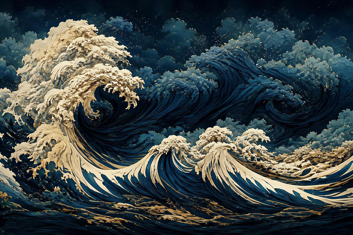 Papier peint ciel nocturne illustré de manière ondulée