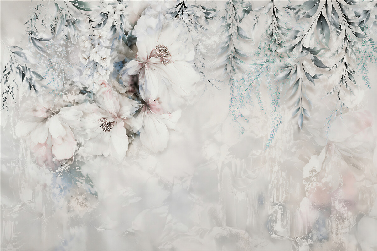 Papier peint fleurs d'iris grises sur fond gris