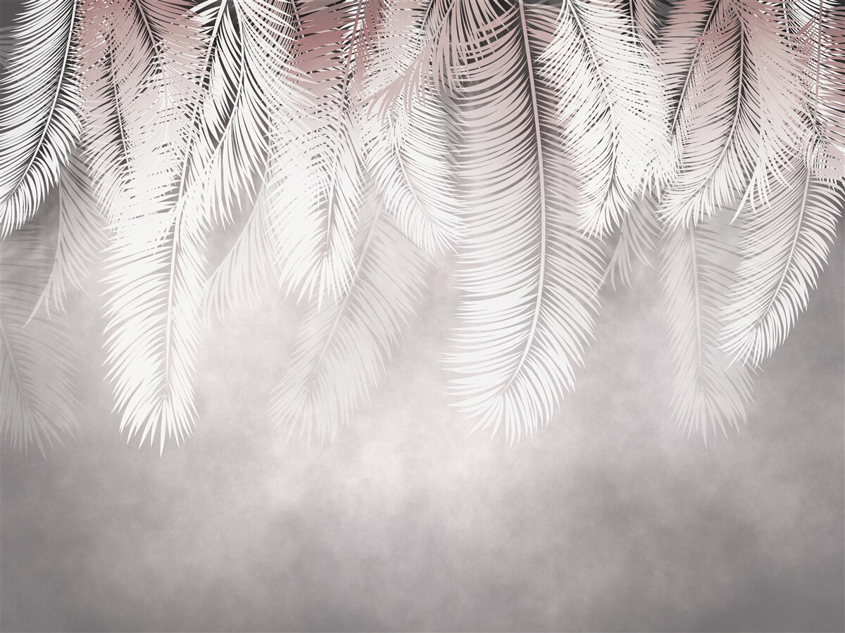 Papier peint feuilles de palmier blanches brillantes et duveteuses