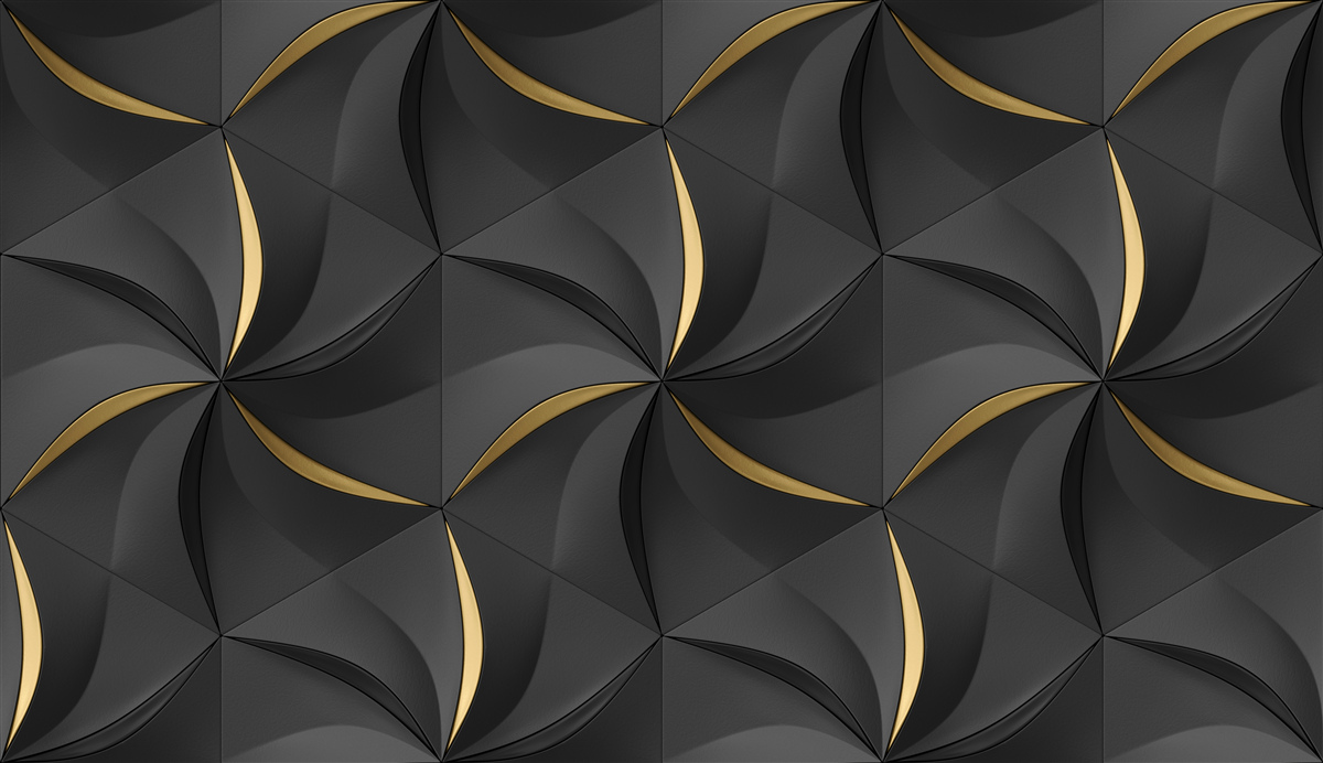 Papier peint tourbillons noirs et dorés