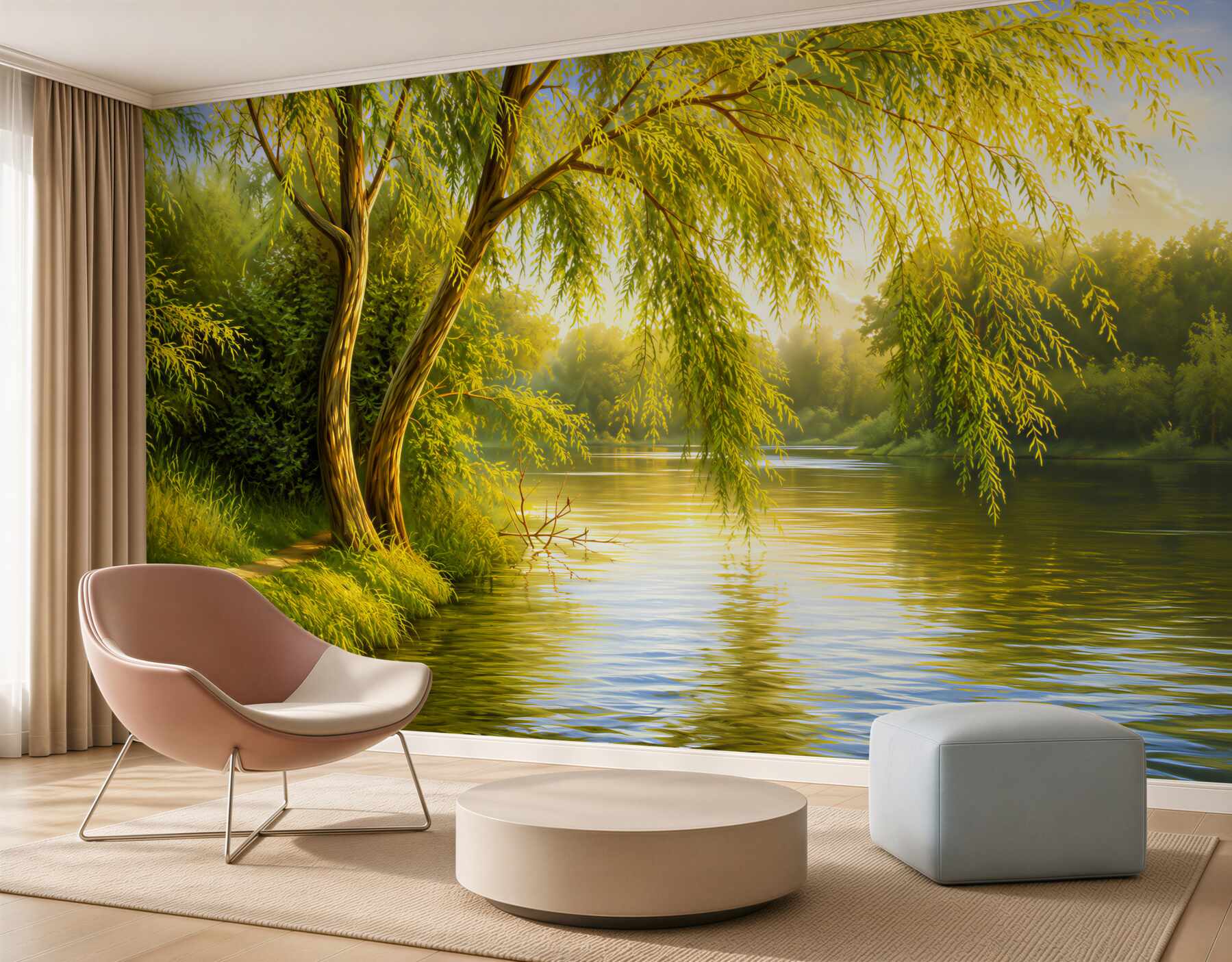 Papier peint saule pleureur d'été au bord de l'eau