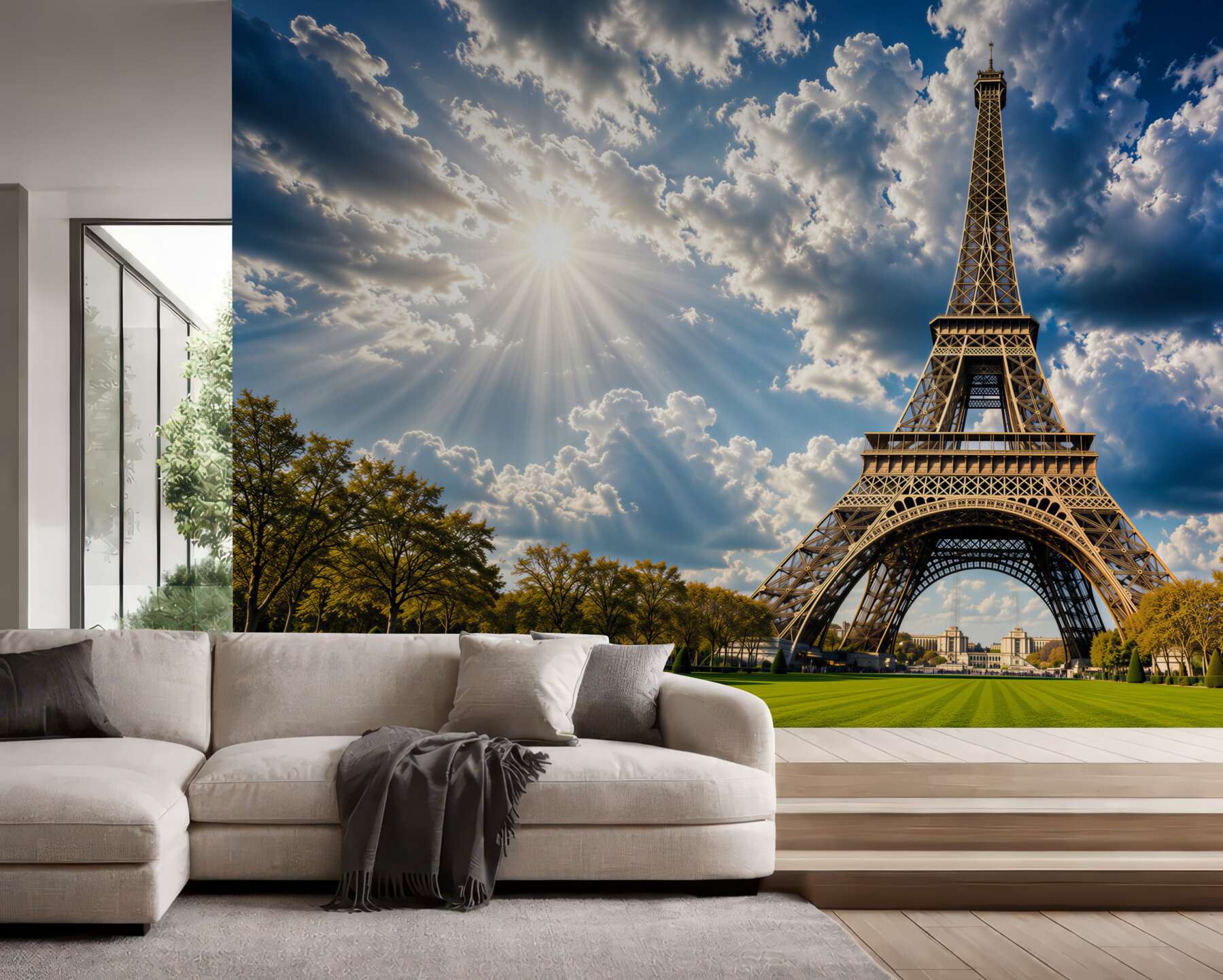 Papier peint rayons de soleil au-dessus de la tour Eiffel