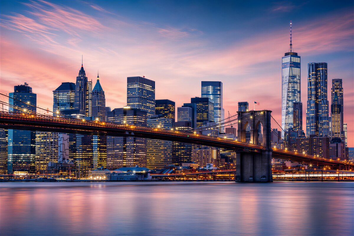 Papier peint New York nocturne avec le pont de Brooklyn