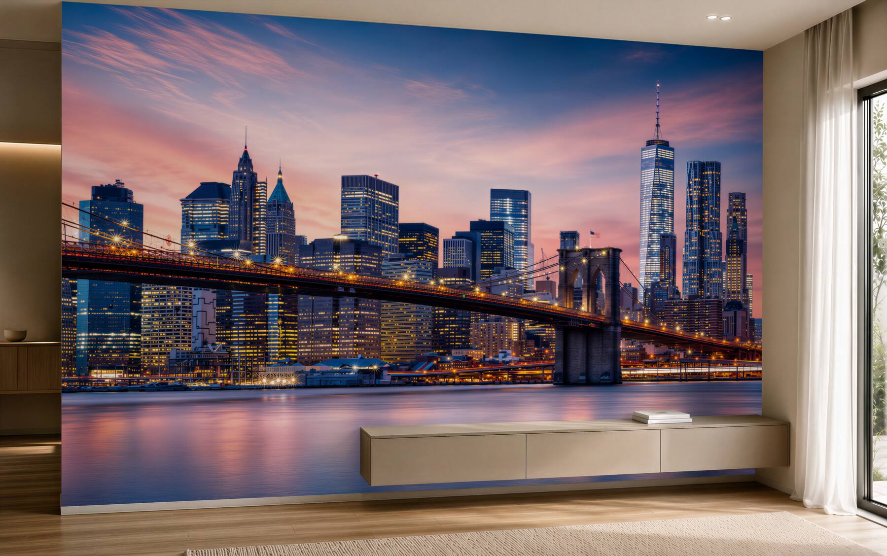 Papier peint New York nocturne avec le pont de Brooklyn