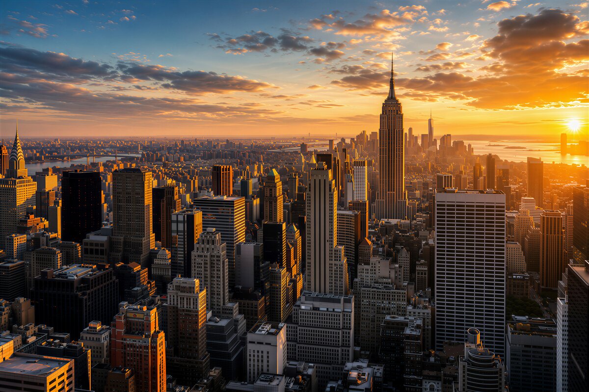 Papier peint Gratte-ciels de New York au coucher du soleil