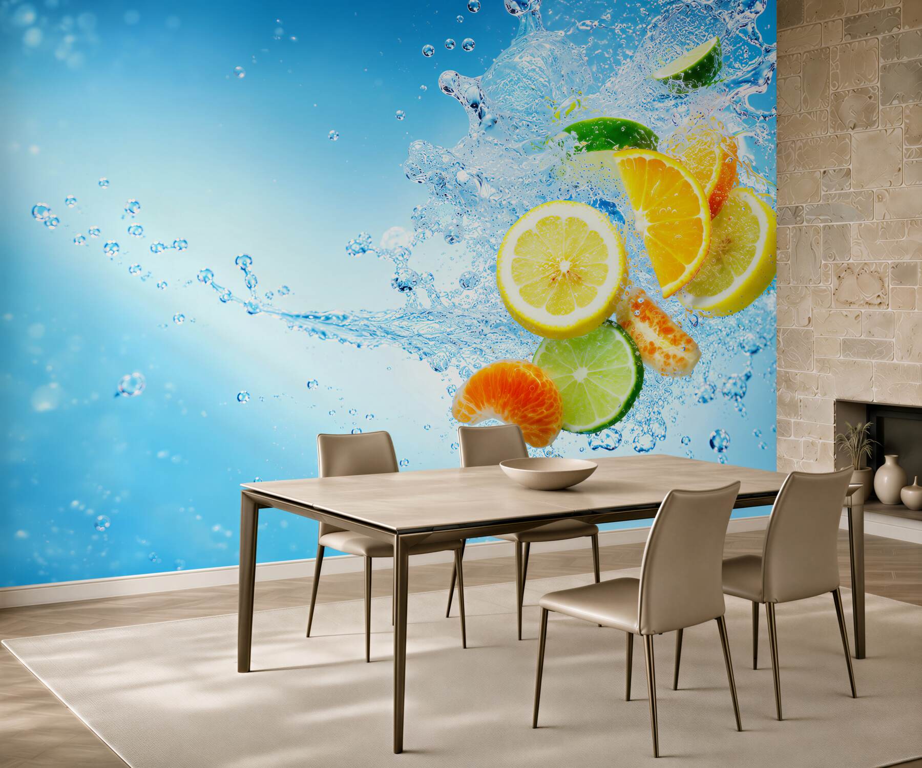 Papier peint morceaux de fruits dans l'eau