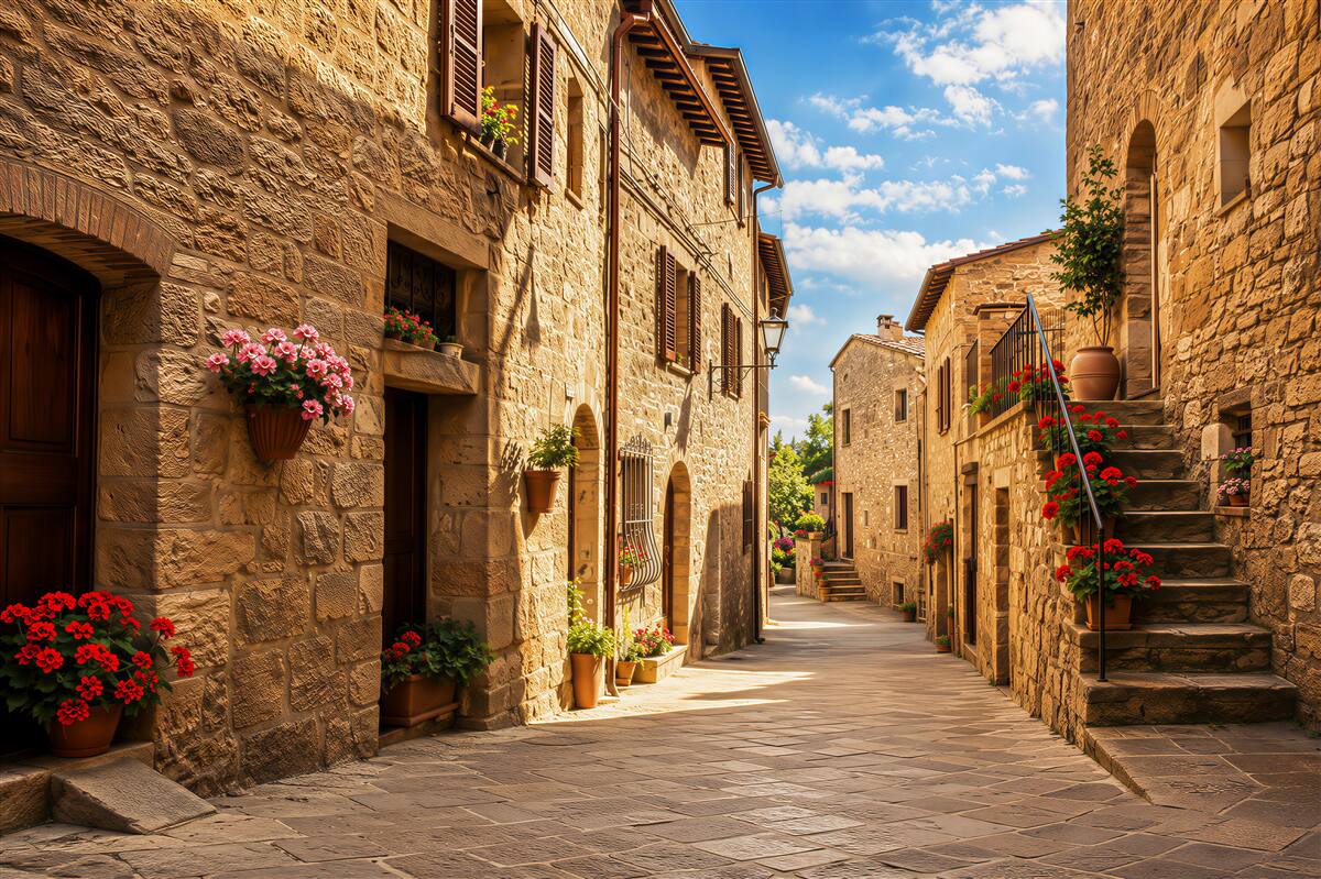 Papier peint rue en été en Toscane
