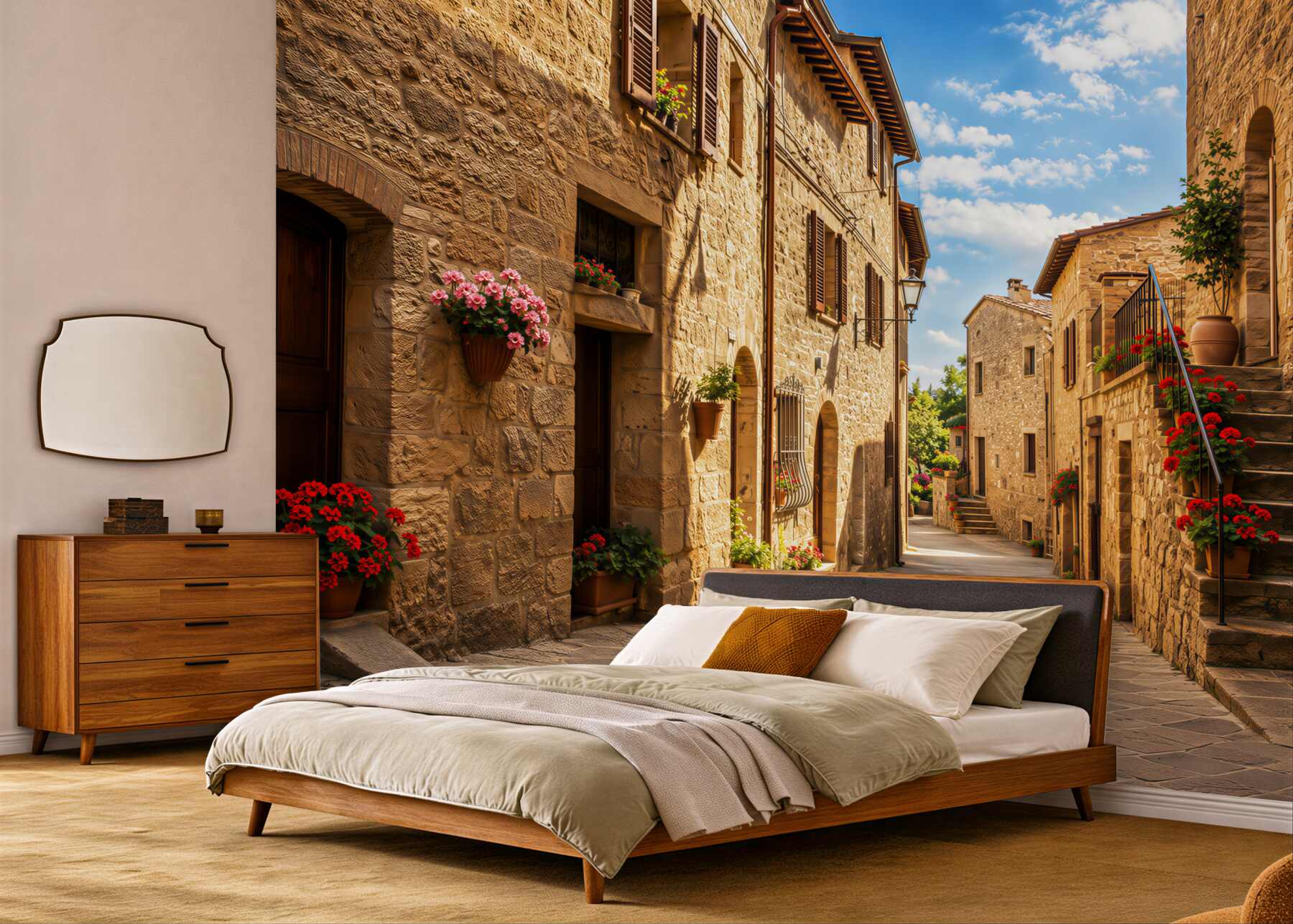 Papier peint rue en été en Toscane