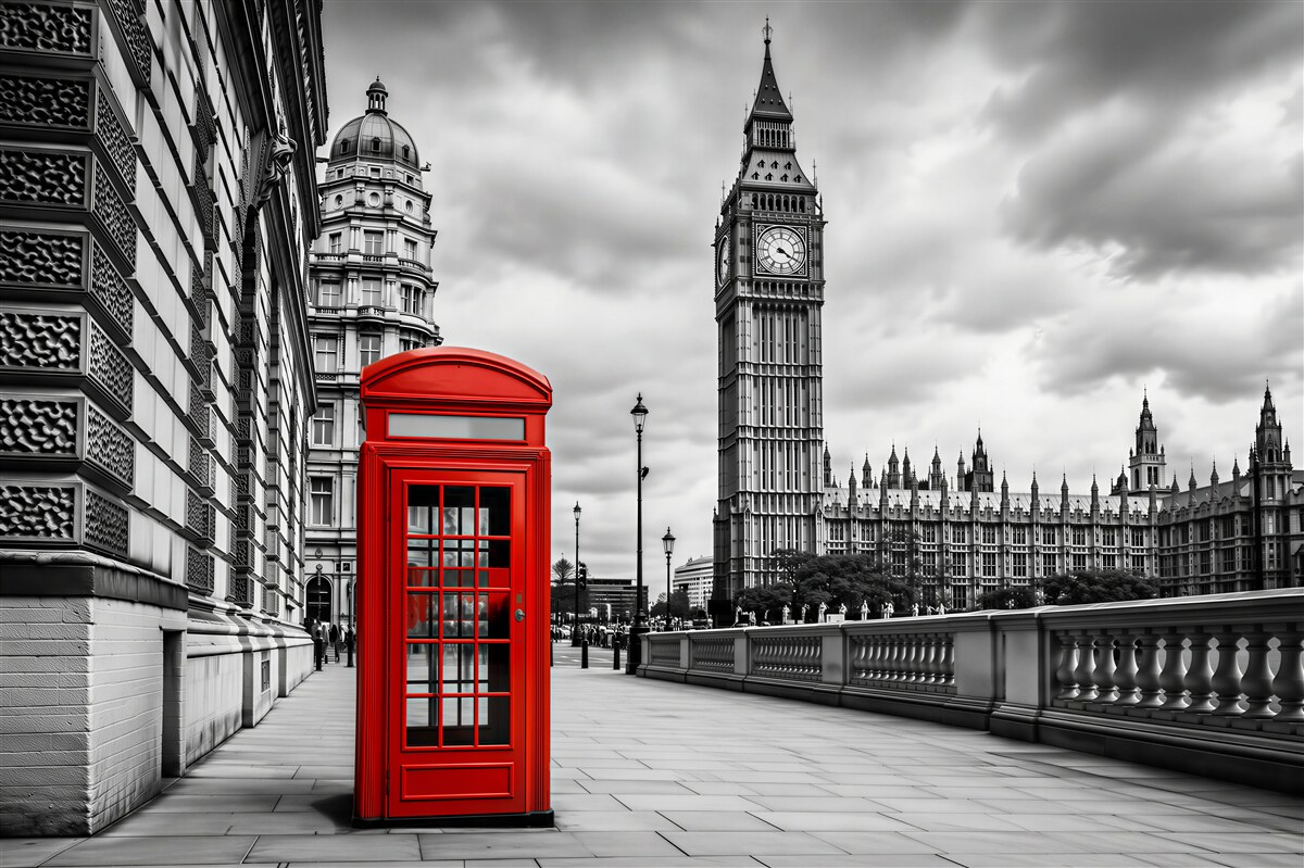Papier peint cabine téléphonique rouge avec Big Ben en arrière-plan