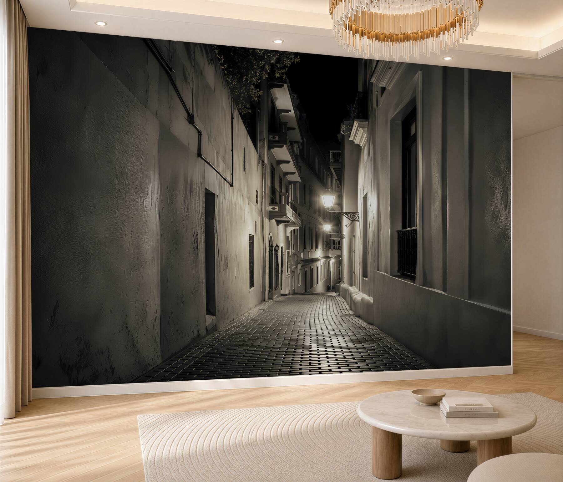 Papier peint rue vide la nuit