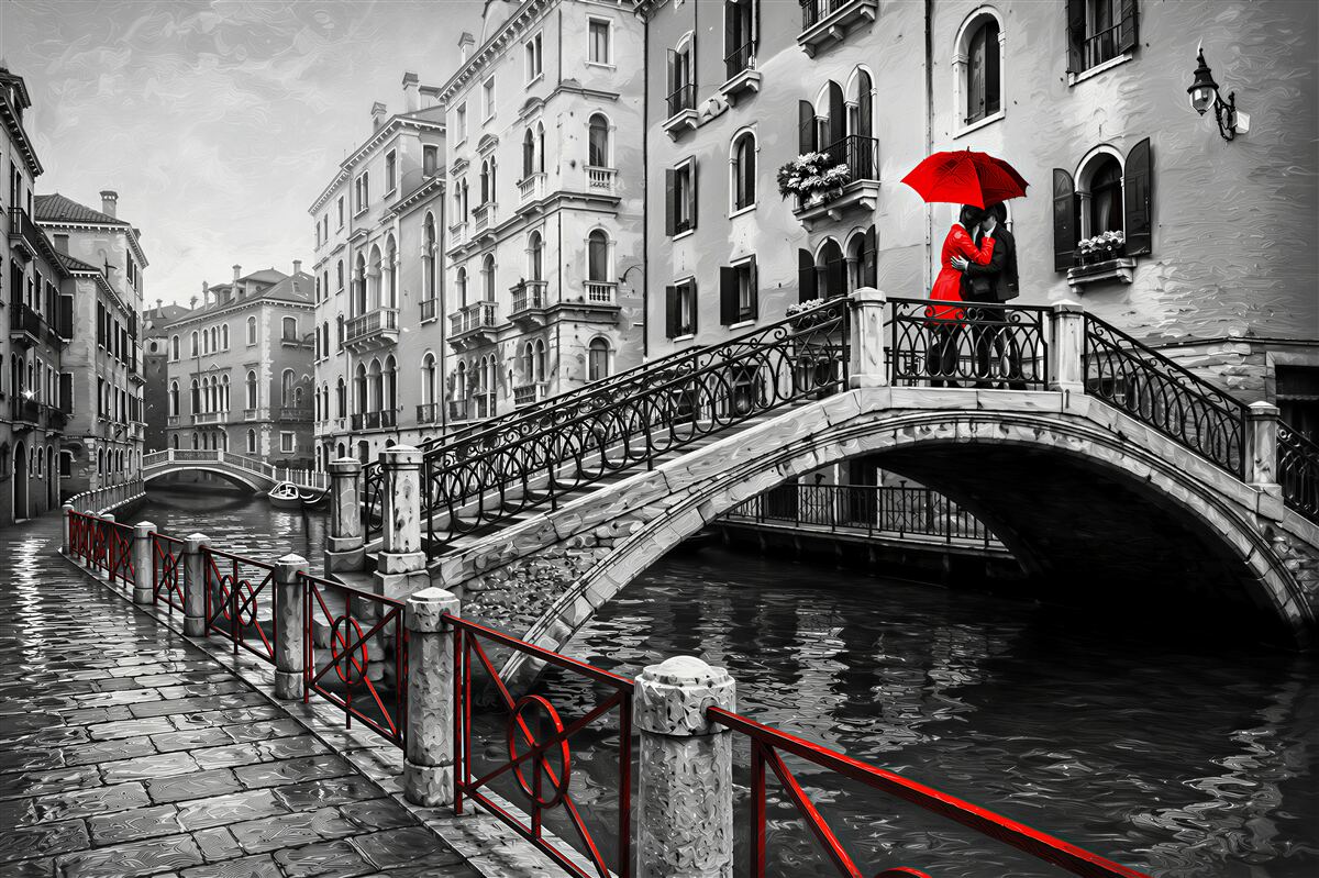 Papier peint pont à Venise en noir et blanc